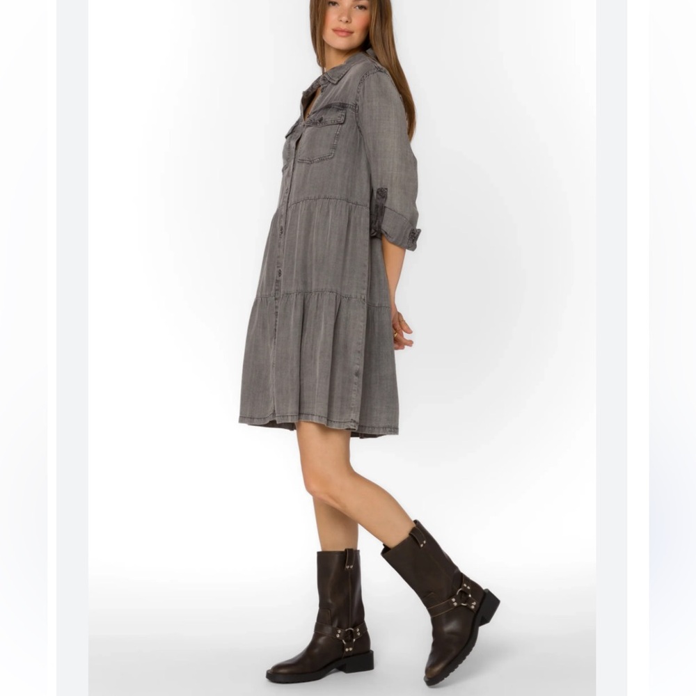 Velvet Heart Tiered Chambray Dress 1X Button Coastal Cowgirl Western Boho